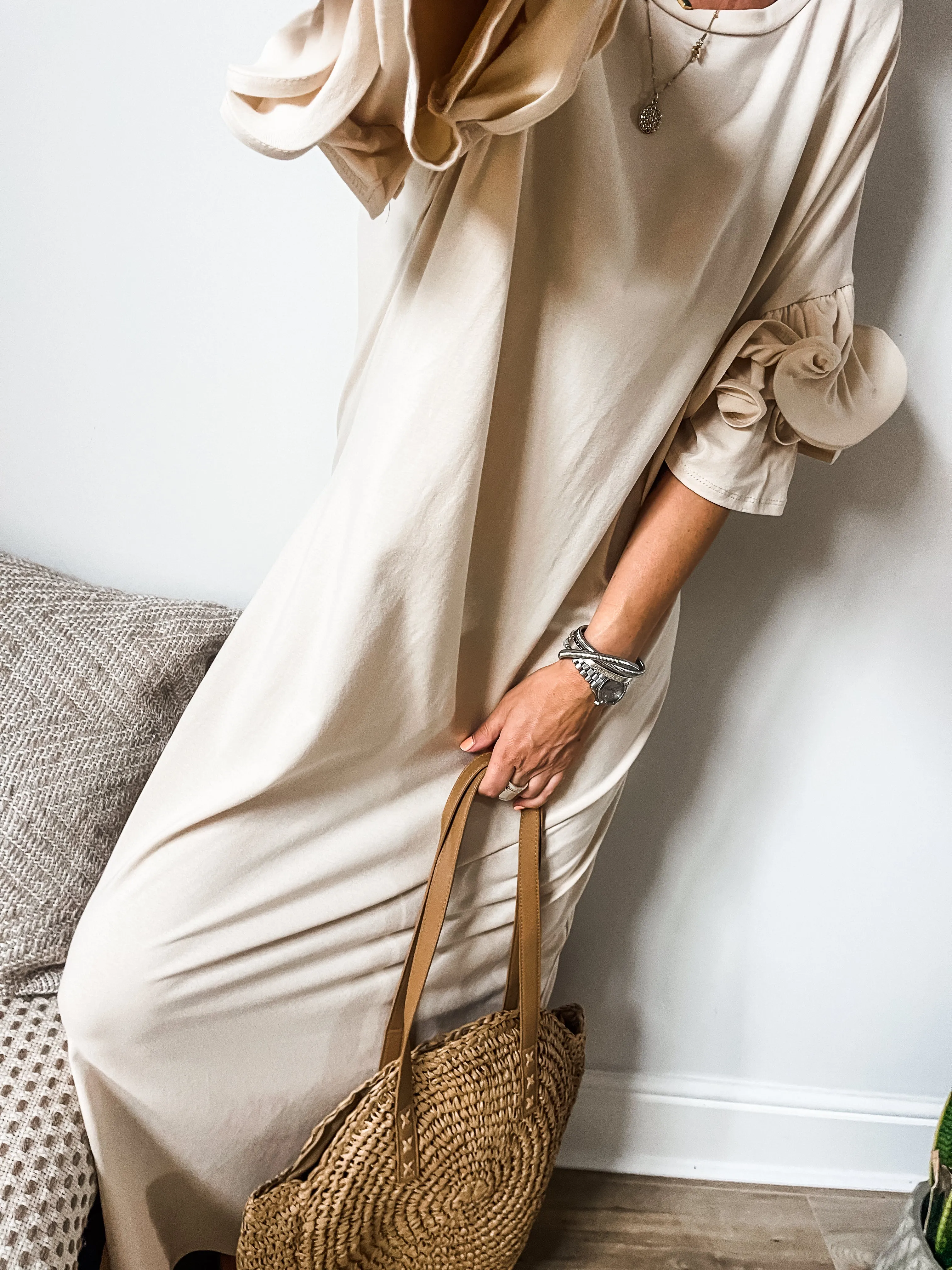 Exaggerated Ruffle Sleeve T-Shirt Midi Dress