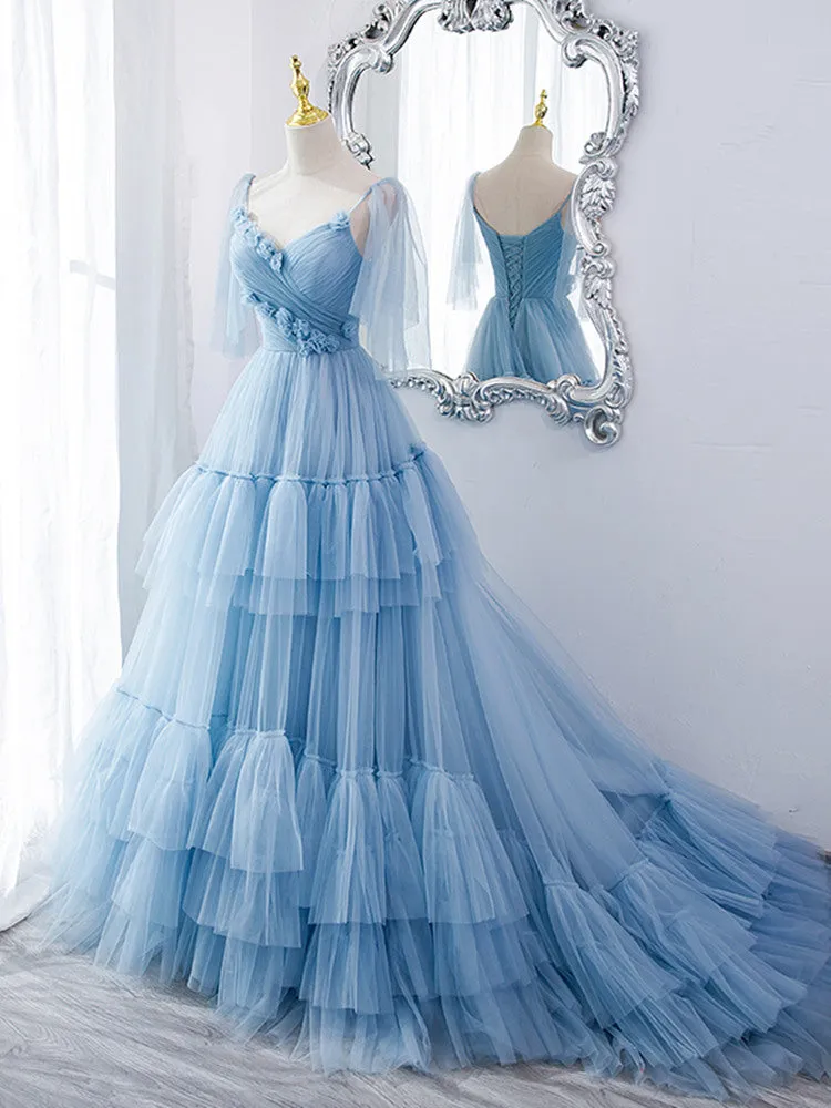 Fairytale Light Blue Tiered Tulle Princess Prom Dress