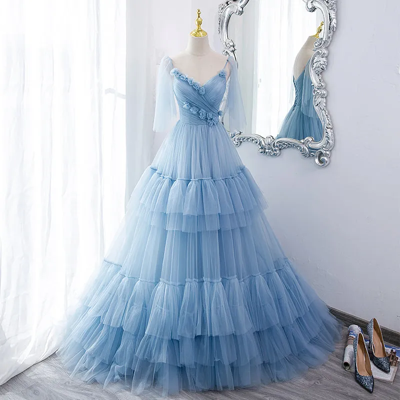 Fairytale Light Blue Tiered Tulle Princess Prom Dress