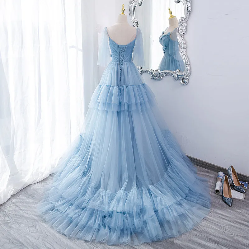 Fairytale Light Blue Tiered Tulle Princess Prom Dress