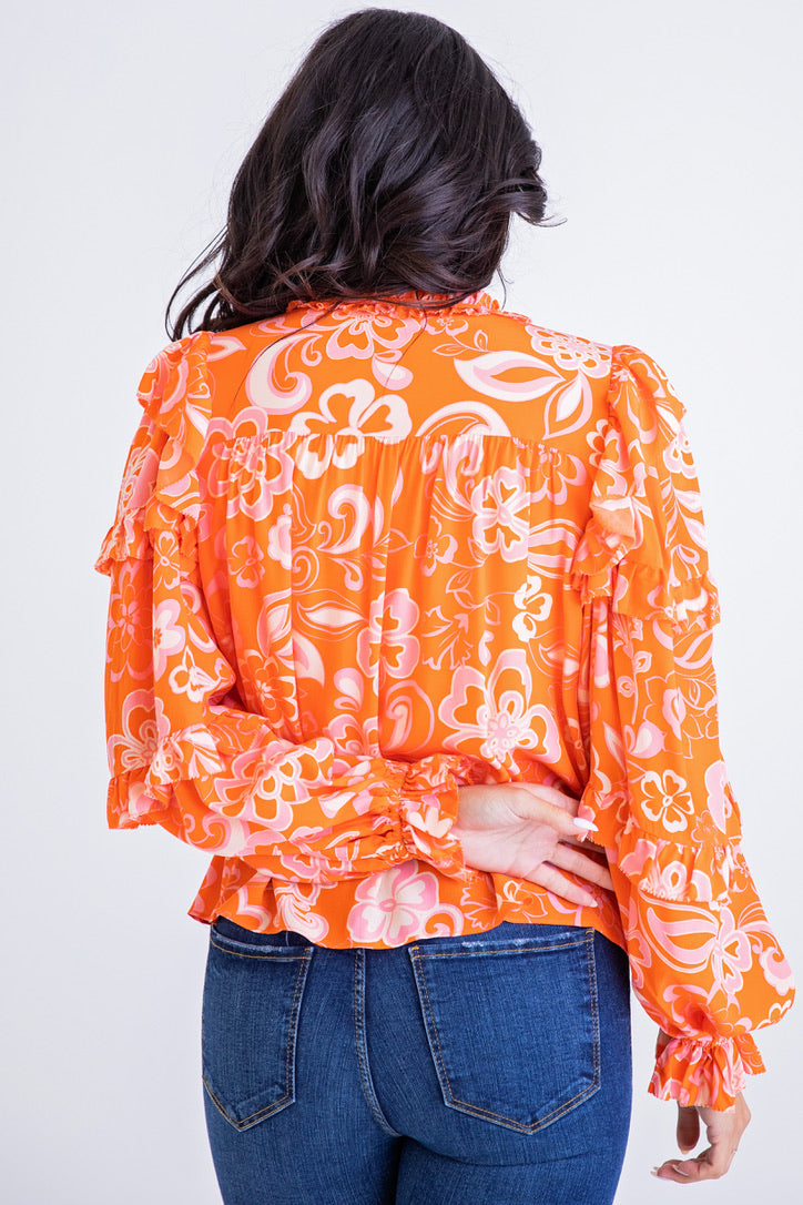 Floral 70's Ruffle Sleeve Top