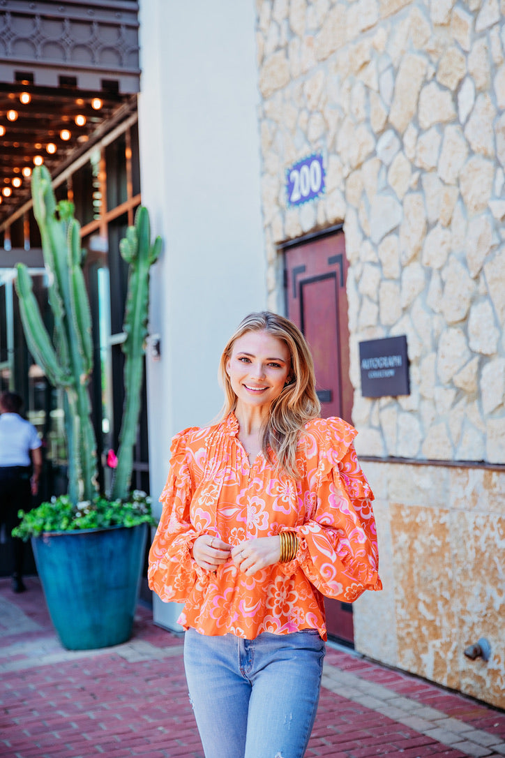 Floral 70's Ruffle Sleeve Top