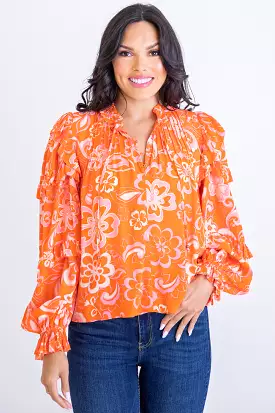 Floral 70's Ruffle Sleeve Top