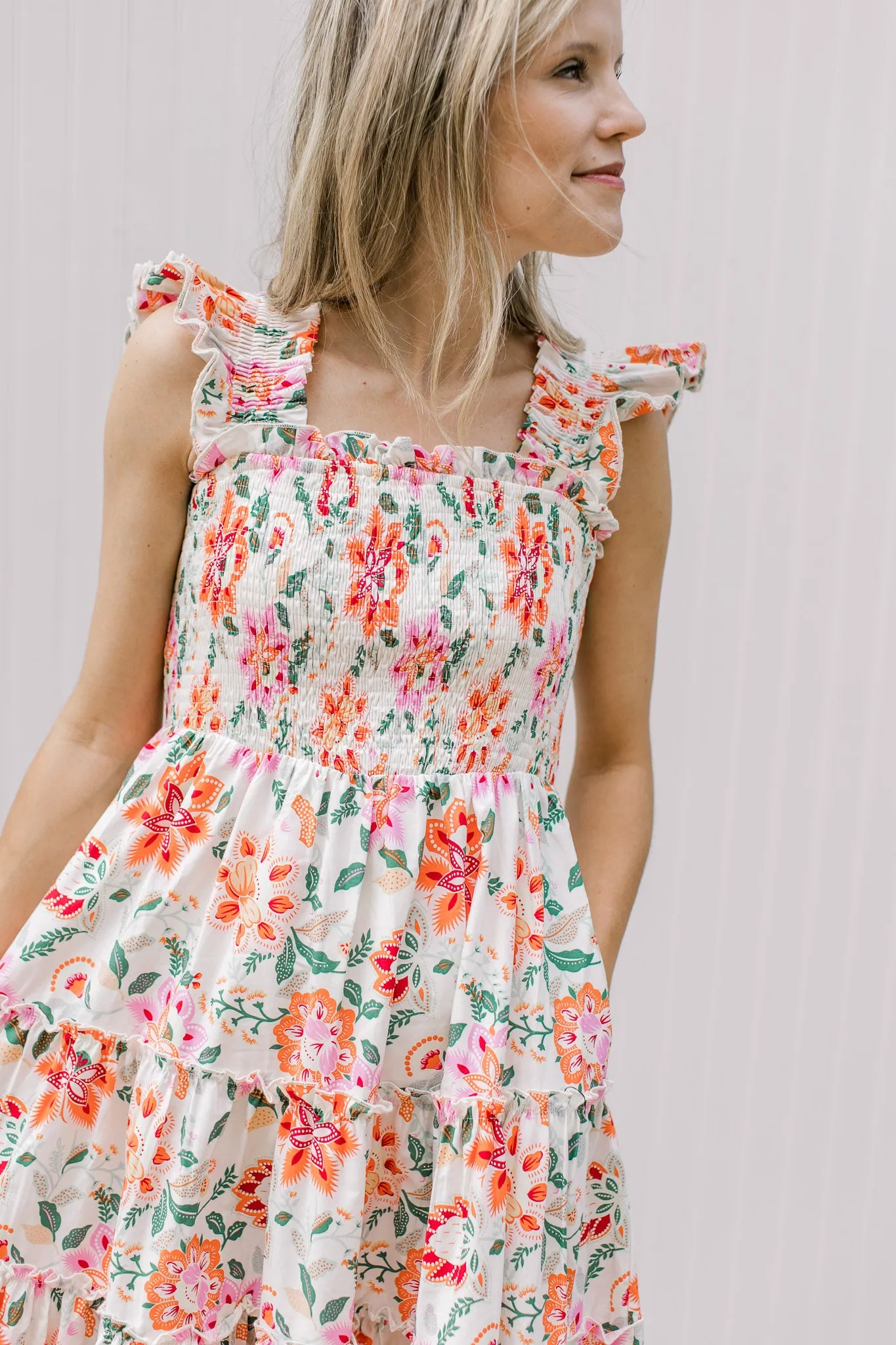 Floral Ruffle Sleeve Midi Dress