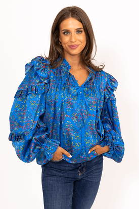 Floral Satin Ruffle Sleeve Top