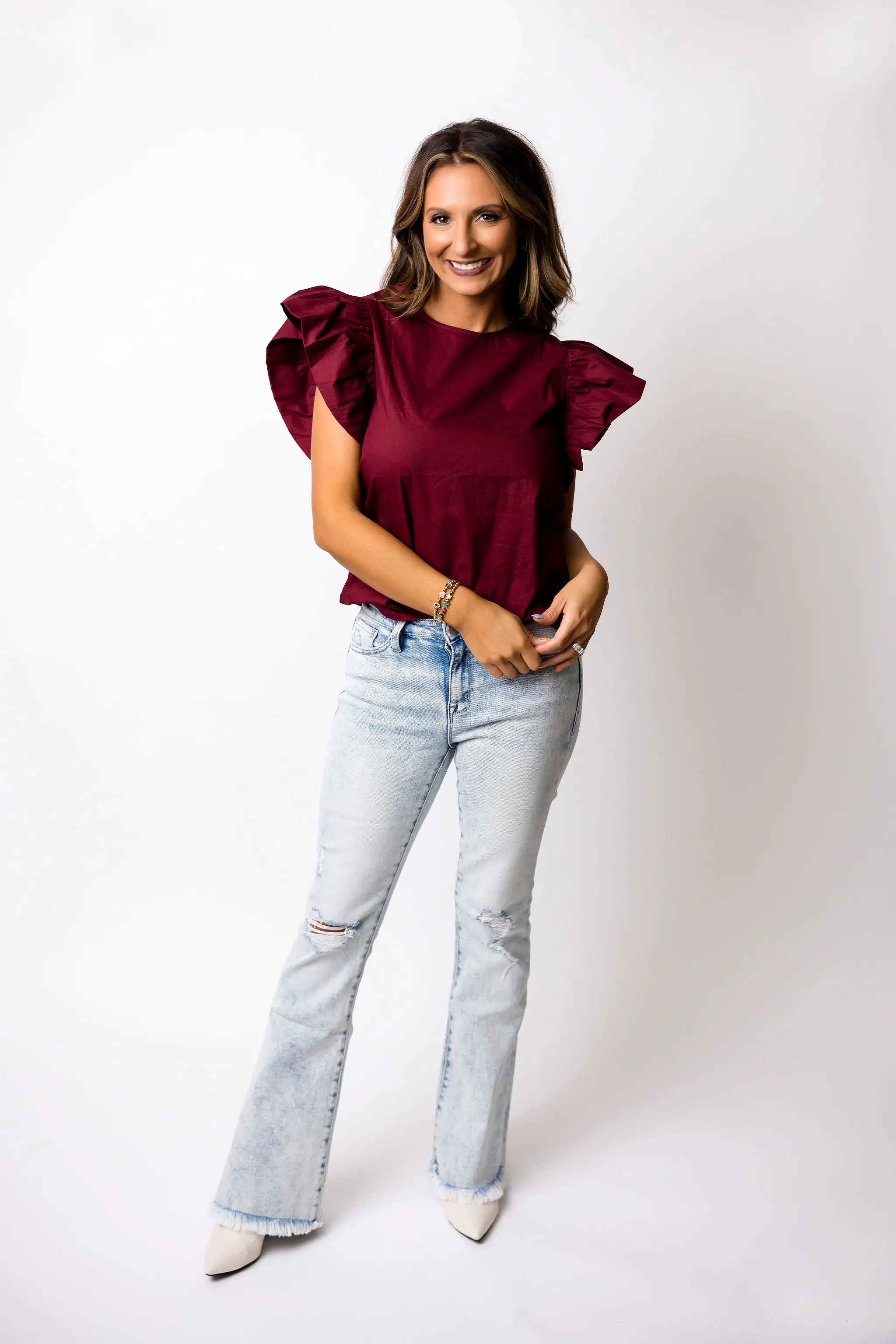 Friday Night Lights Ruffle Sleeve Top - Burgundy