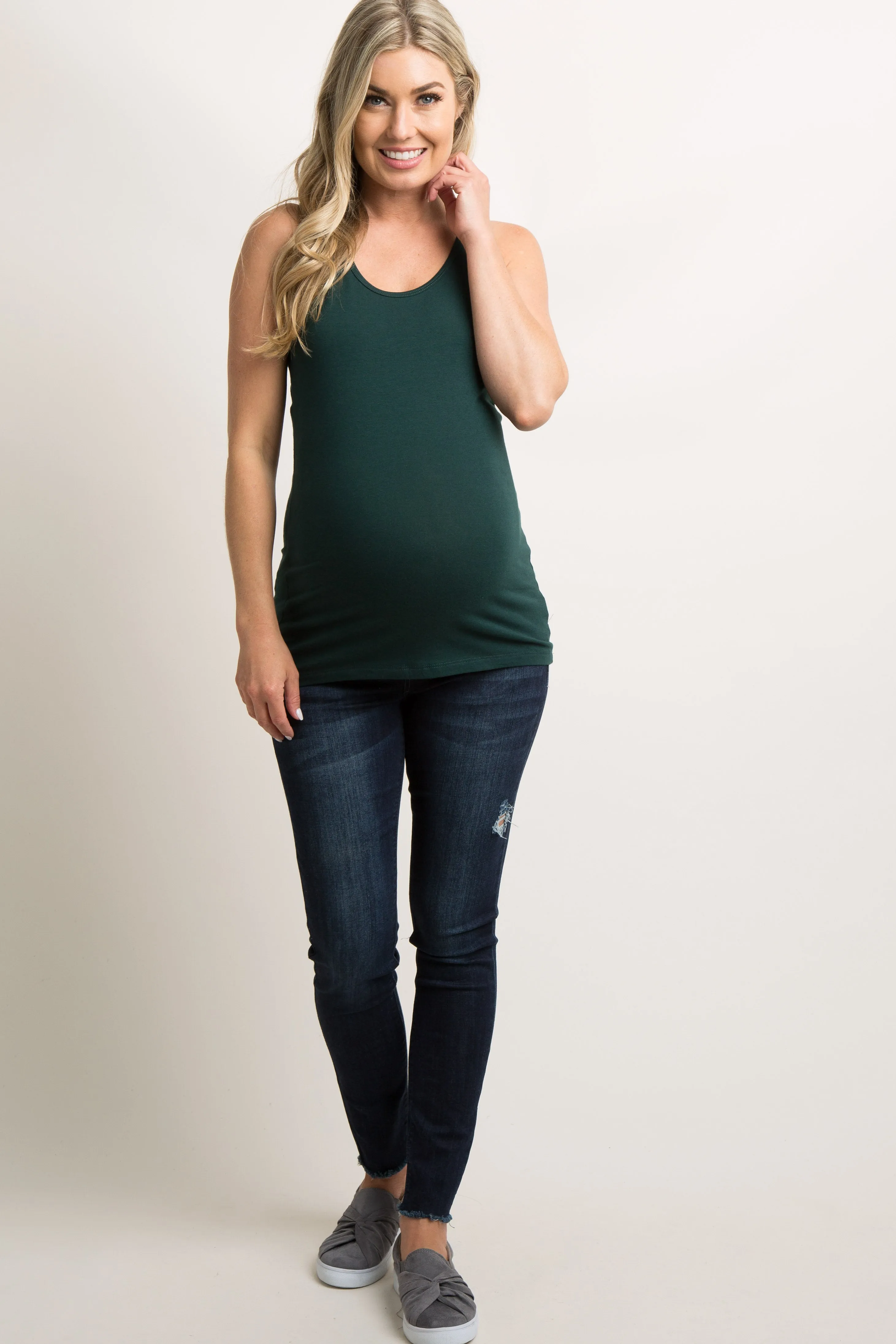 Green Fitted Maternity Tank Top