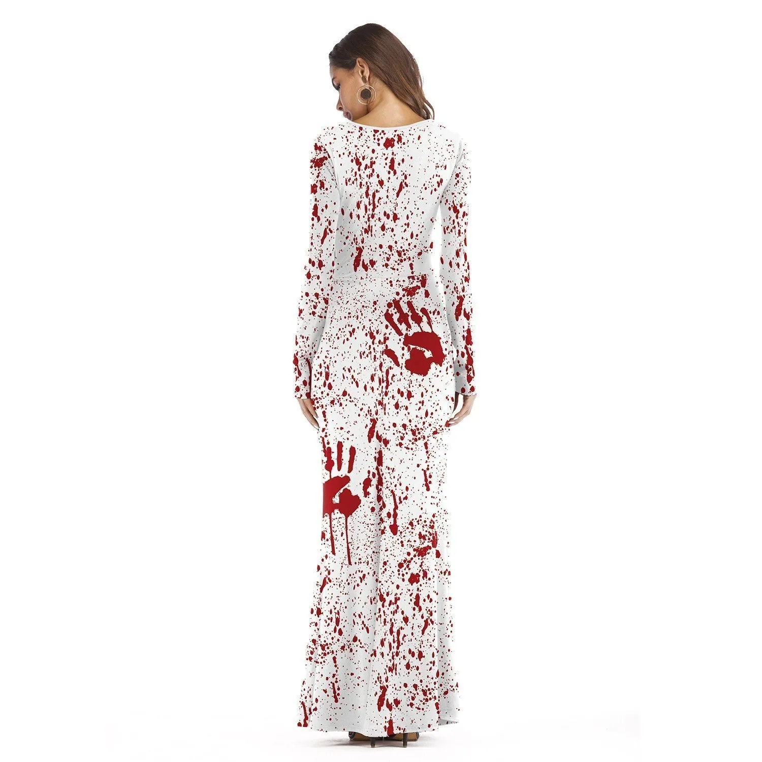 Halloween Cosplay Dress Up Pumpkin Light Print Long Sleeve Dress