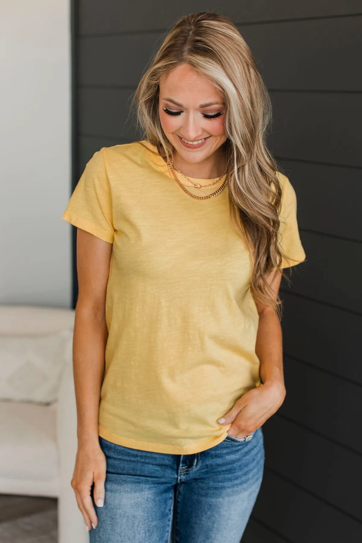 Here For Today Short Sleeve Top- Lemon