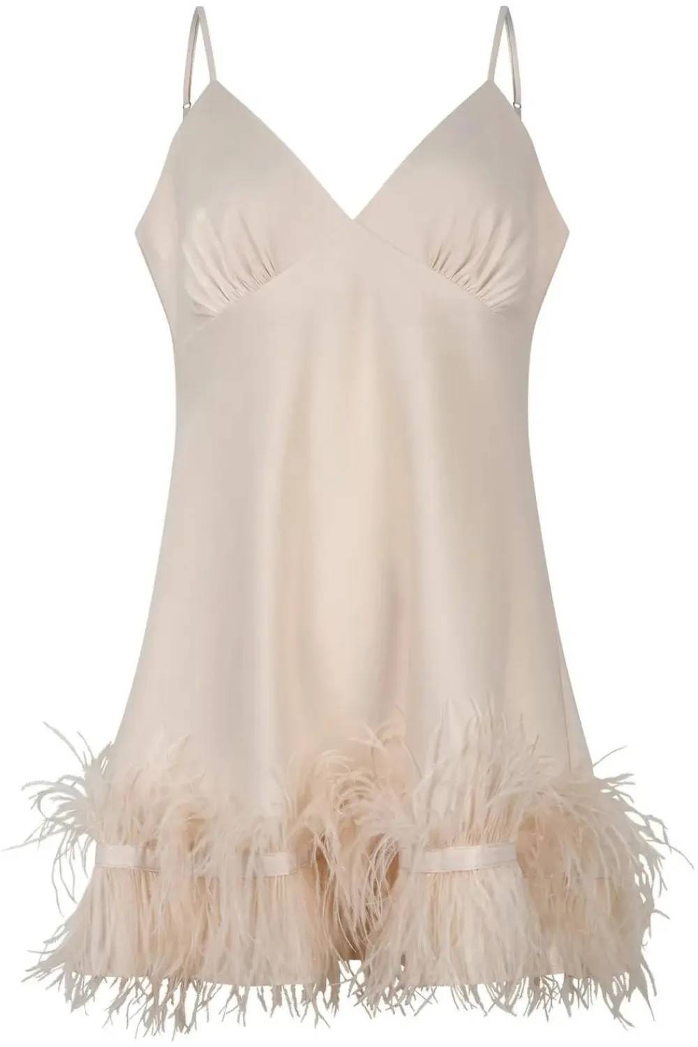 Honey Marabou Feather Trim Satin Slip Dress