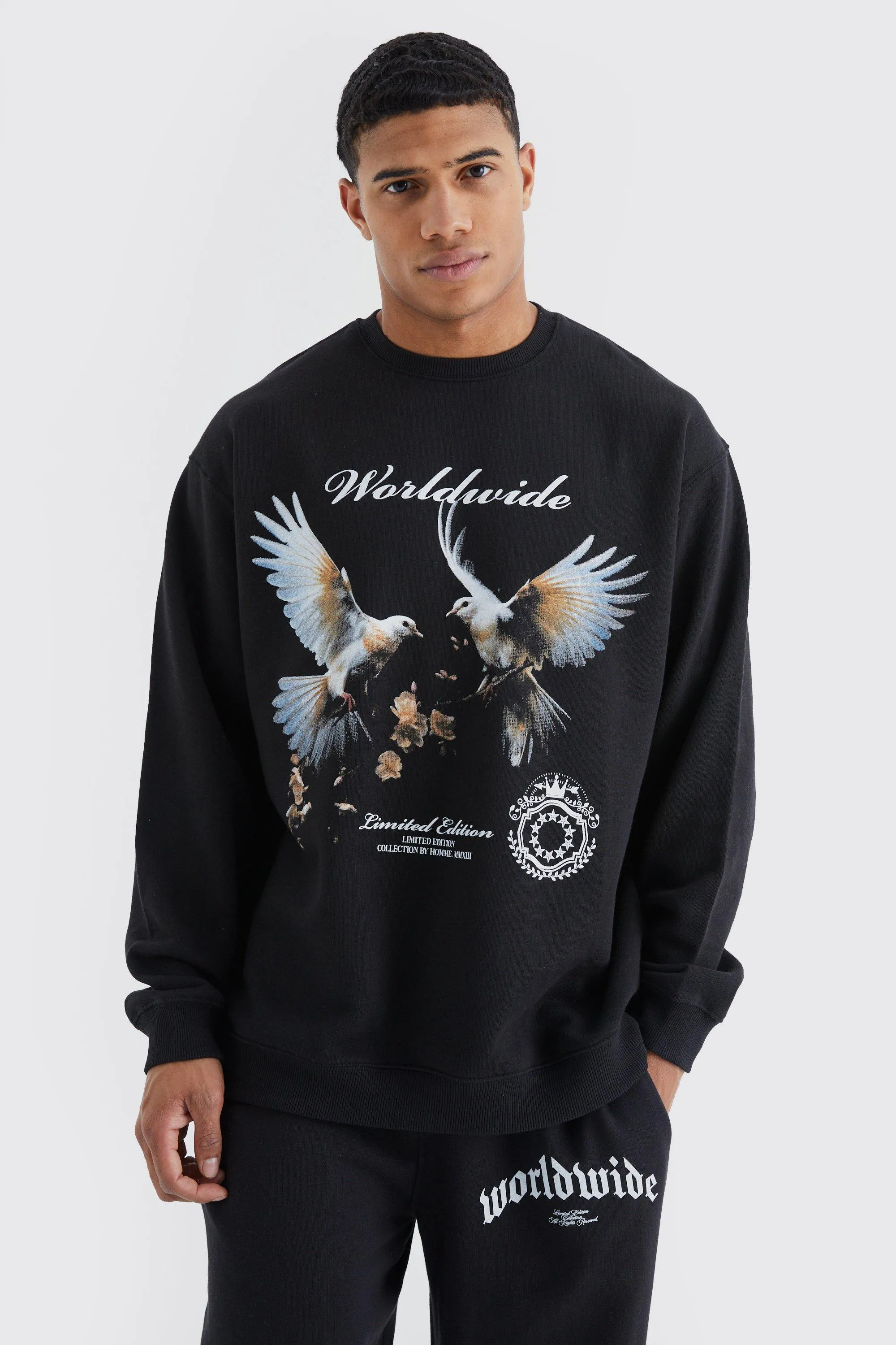 Hoodies & Sweatshirts | Oversized Dove Graphic Sweatshirt | boohooMAN