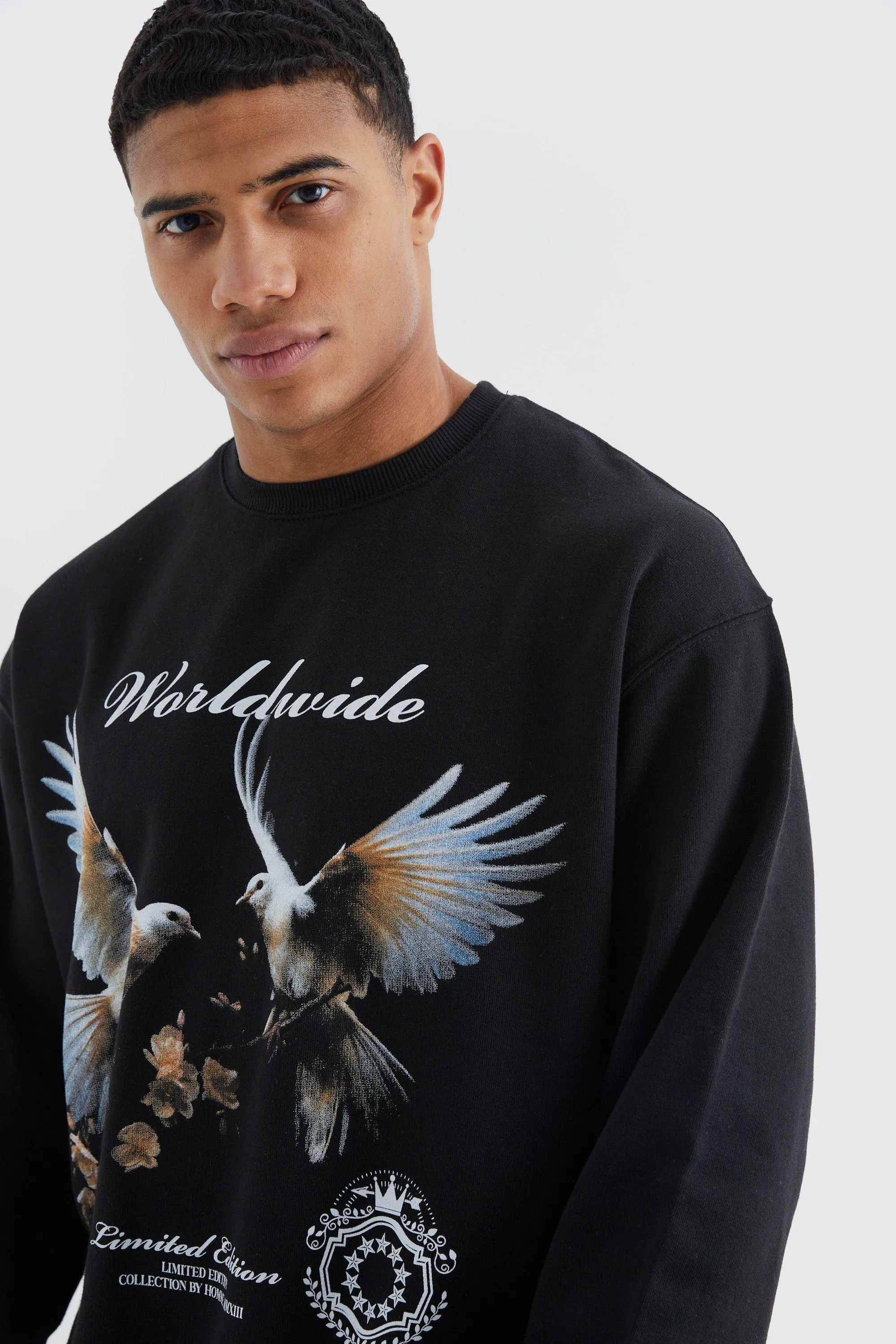 Hoodies & Sweatshirts | Oversized Dove Graphic Sweatshirt | boohooMAN