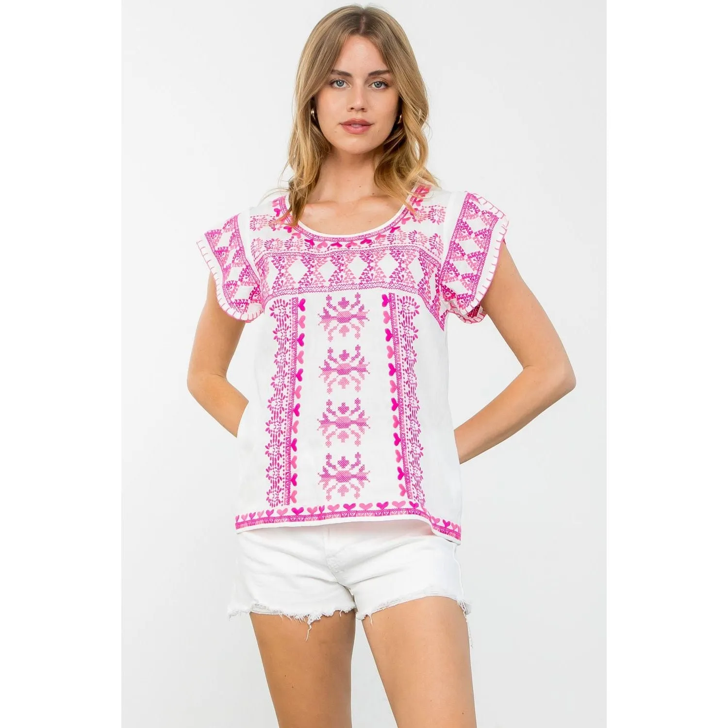 Iris Short Sleeve Embroidred THML Top