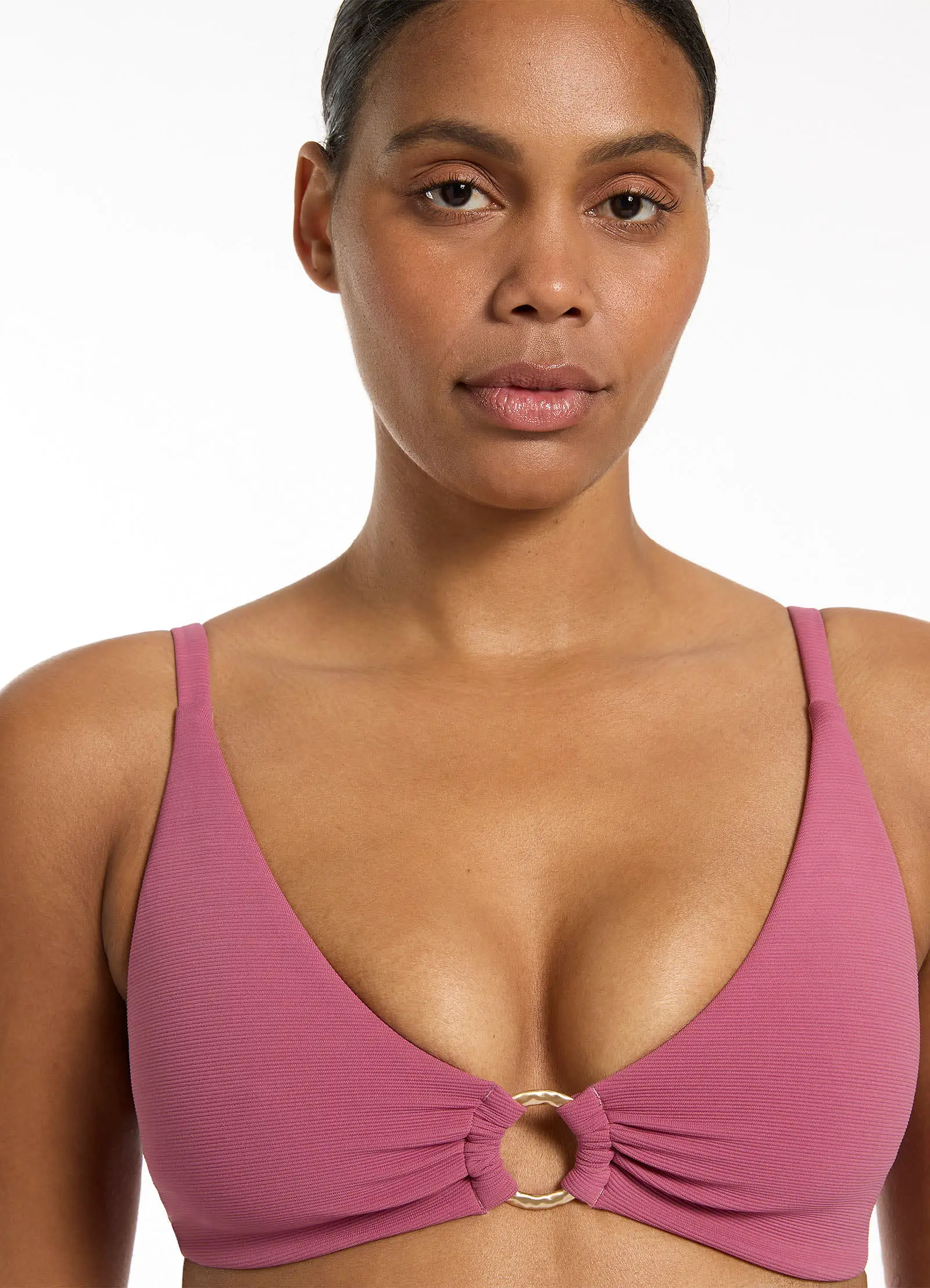 Isla Rib C-D Triangle Bikini Top - Mauve