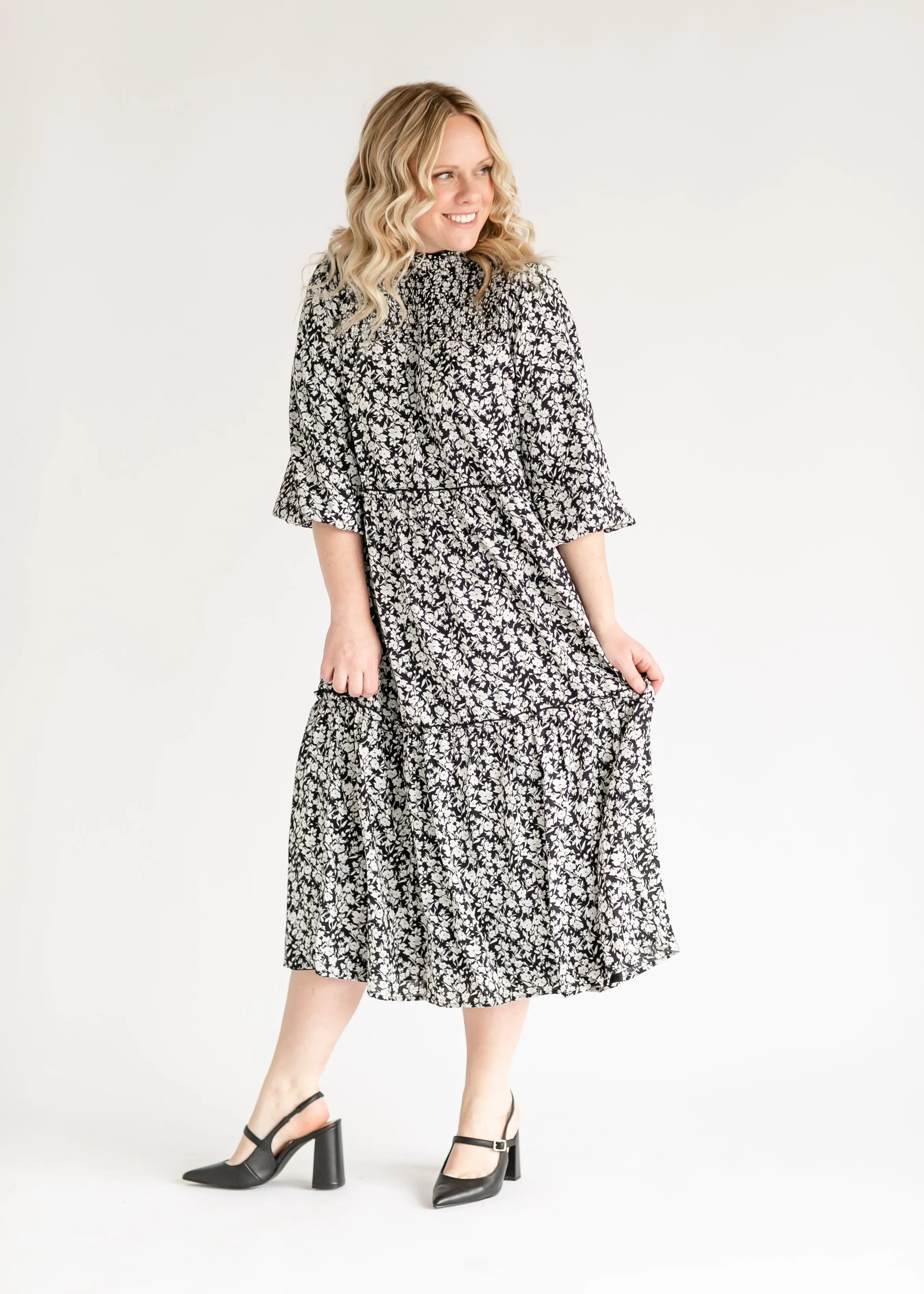 Isla Ruffle Detail 3/4 Sleeve Maxi Dress