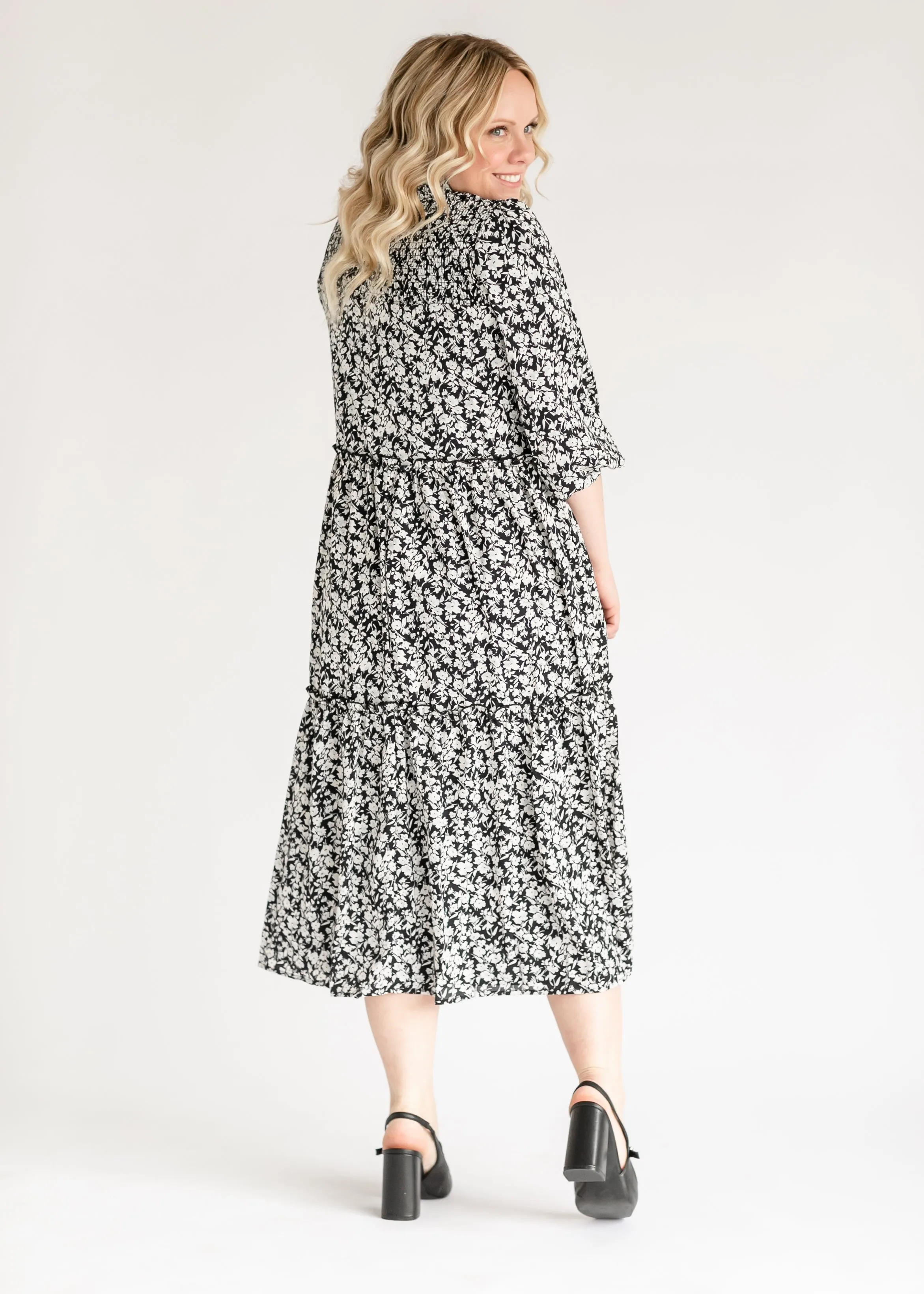 Isla Ruffle Detail 3/4 Sleeve Maxi Dress