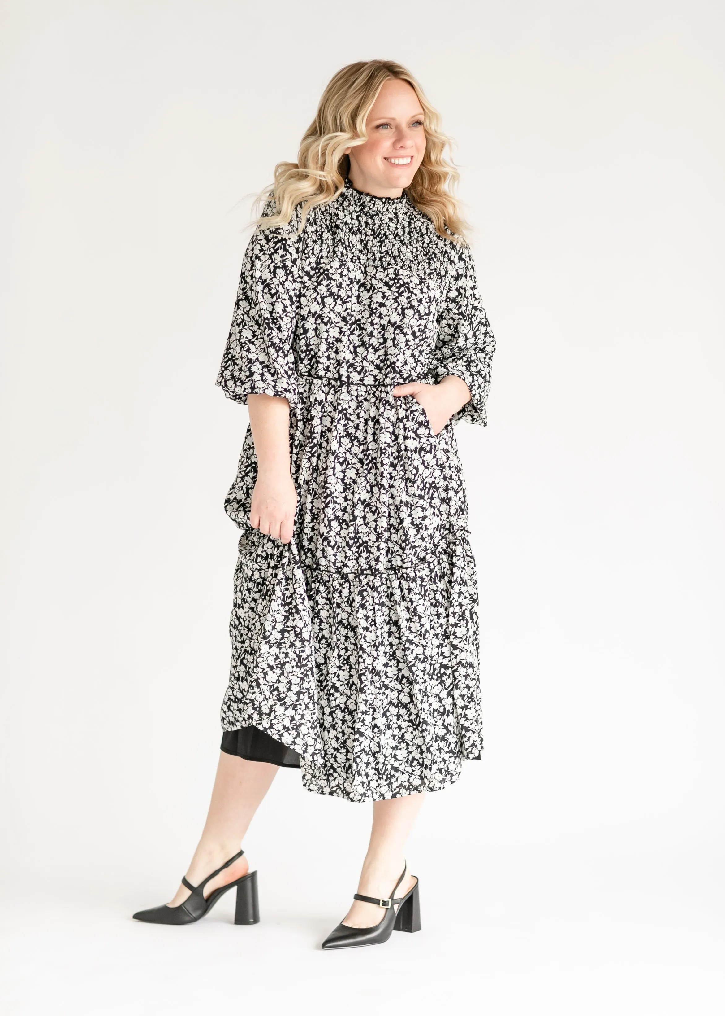 Isla Ruffle Detail 3/4 Sleeve Maxi Dress