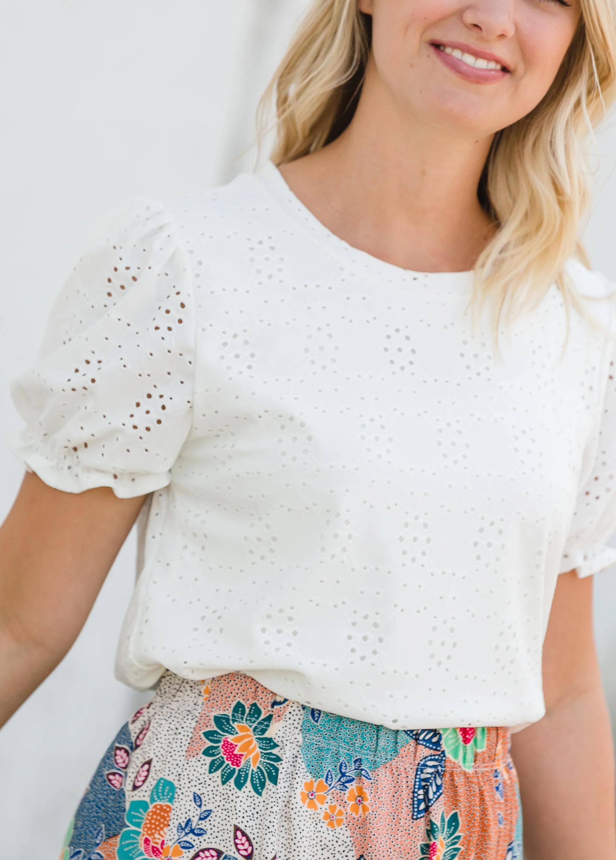 Ivory Eyelet Ruffle Sleeve Top - FINAL SALE