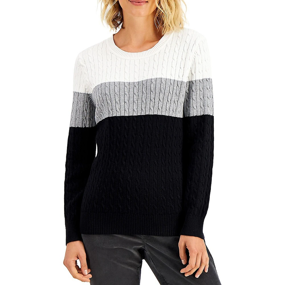 Karen Scott Elena Colourblock Cable-Knit Sweater