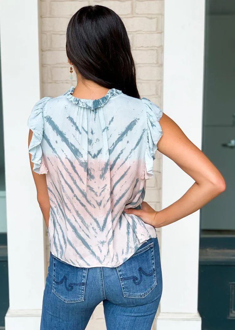 Karlie Current Tie Dye Print Ruffle Sleeve Blouse ***FINAL SALE***