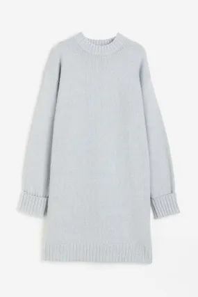 Knitted dress - Round neck - Long sleeve - Light blue - Ladies | H&M GB