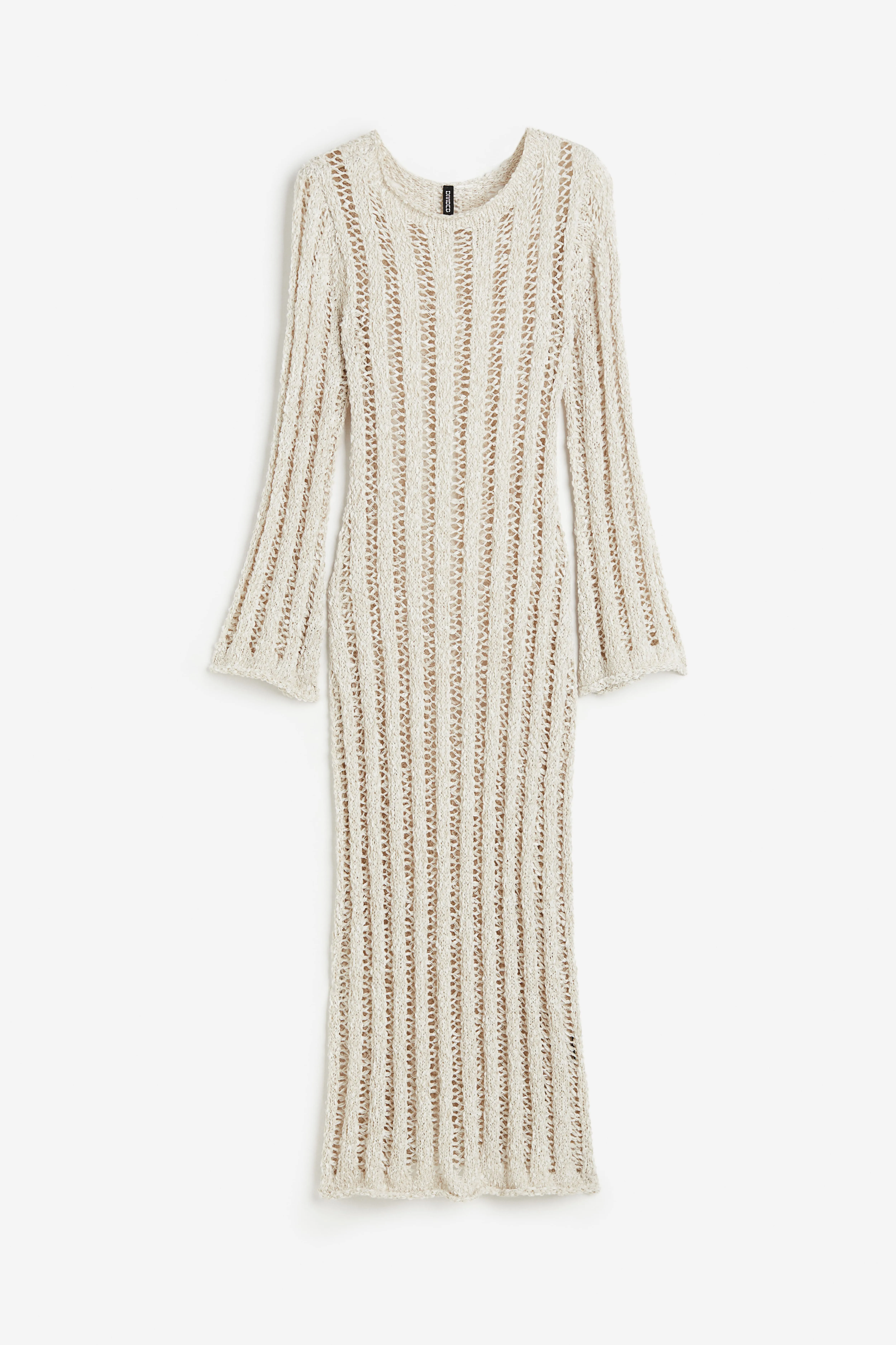 Ladder-stitch-look knitted dress - Round neck - Long sleeve - Light greige - Ladies | H&M GB