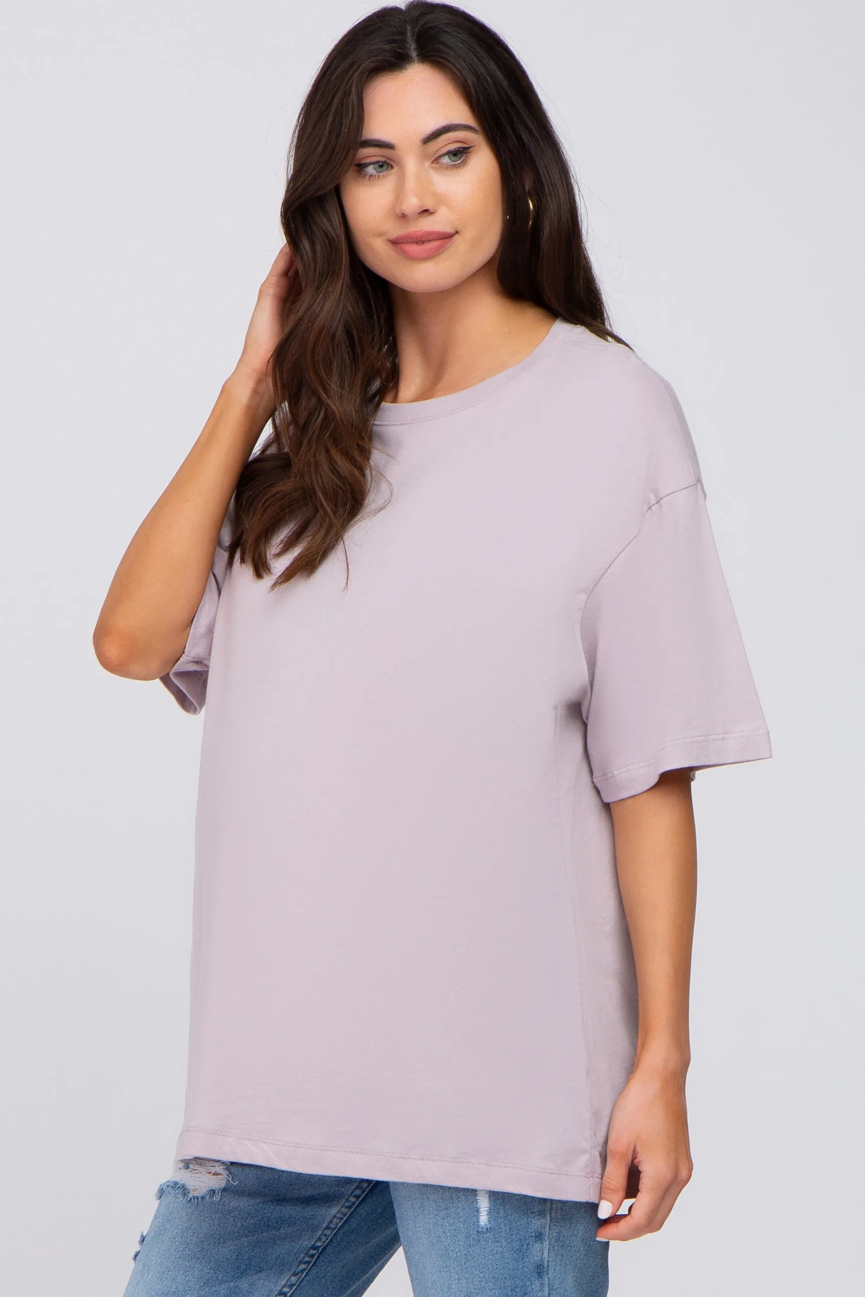 Lavender Basic Oversized Maternity Tee