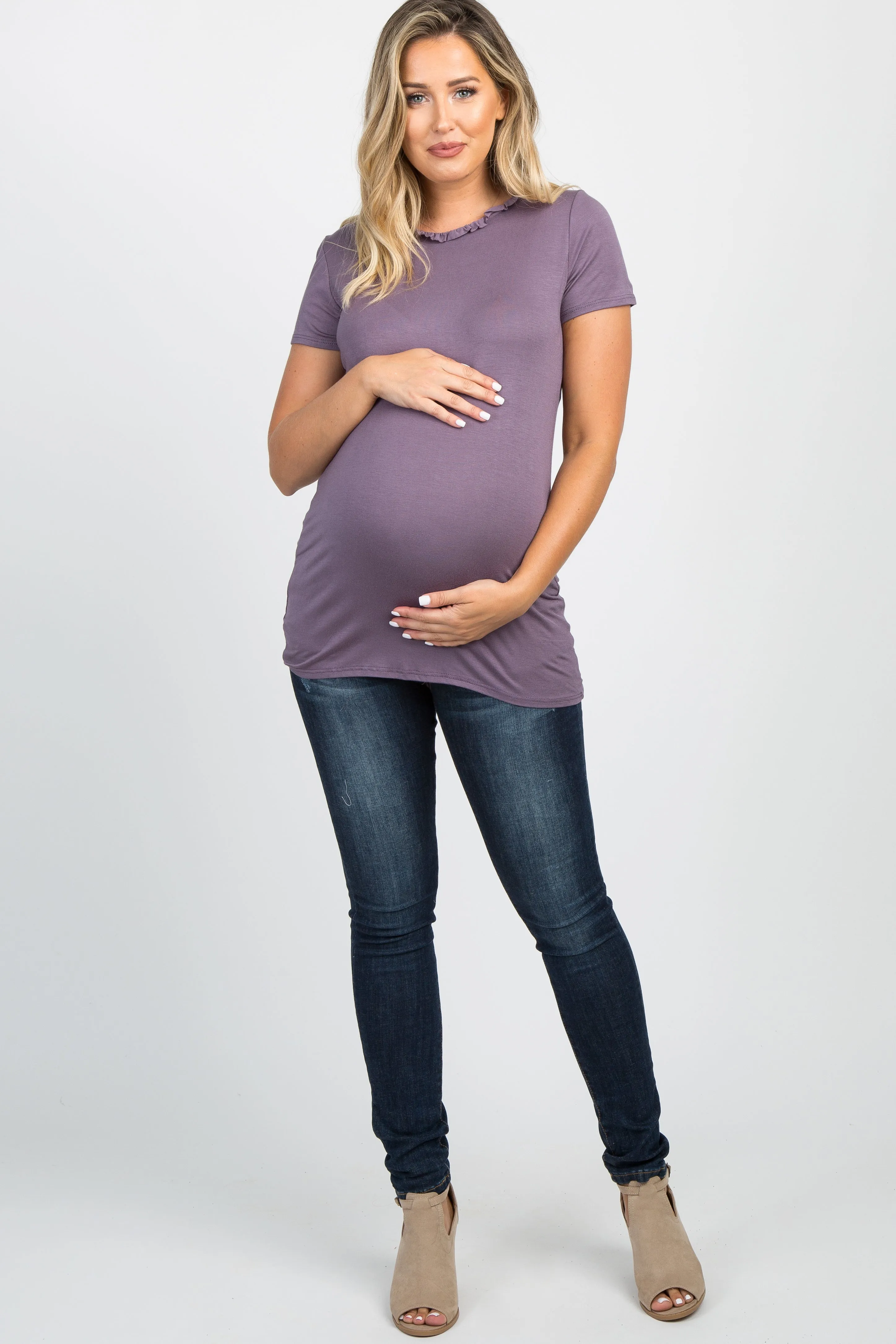 Lavender Ruffle Neckline Maternity Top