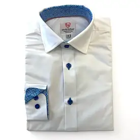 Leo & Zachary Boys White/Light Blue Non-Iron Dress Shirt_ P5528