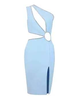 Light Blue Asymmetrical Cutout Crystallized Dress