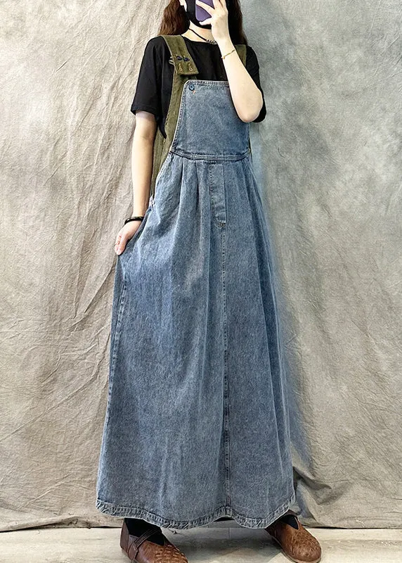 Light Blue Casual Loose Patchwork Suspender Denim Dress Spring