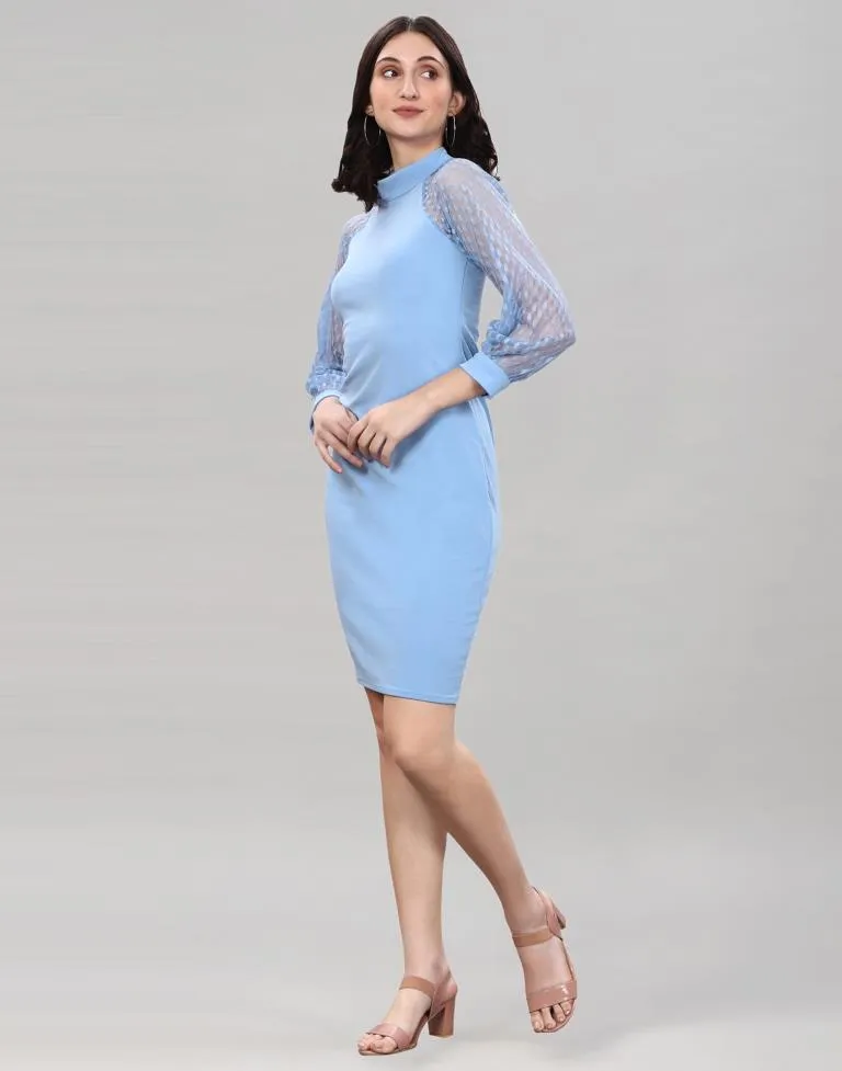 Light Blue Coloured Lycra Knitted Bodycon Dress