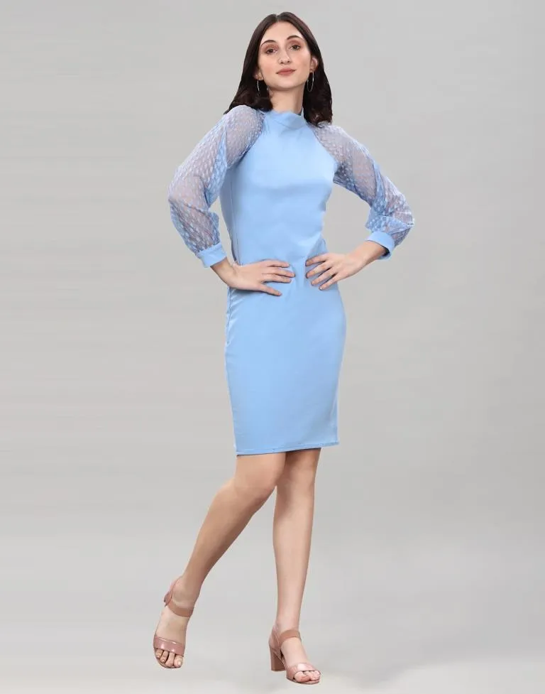 Light Blue Coloured Lycra Knitted Bodycon Dress