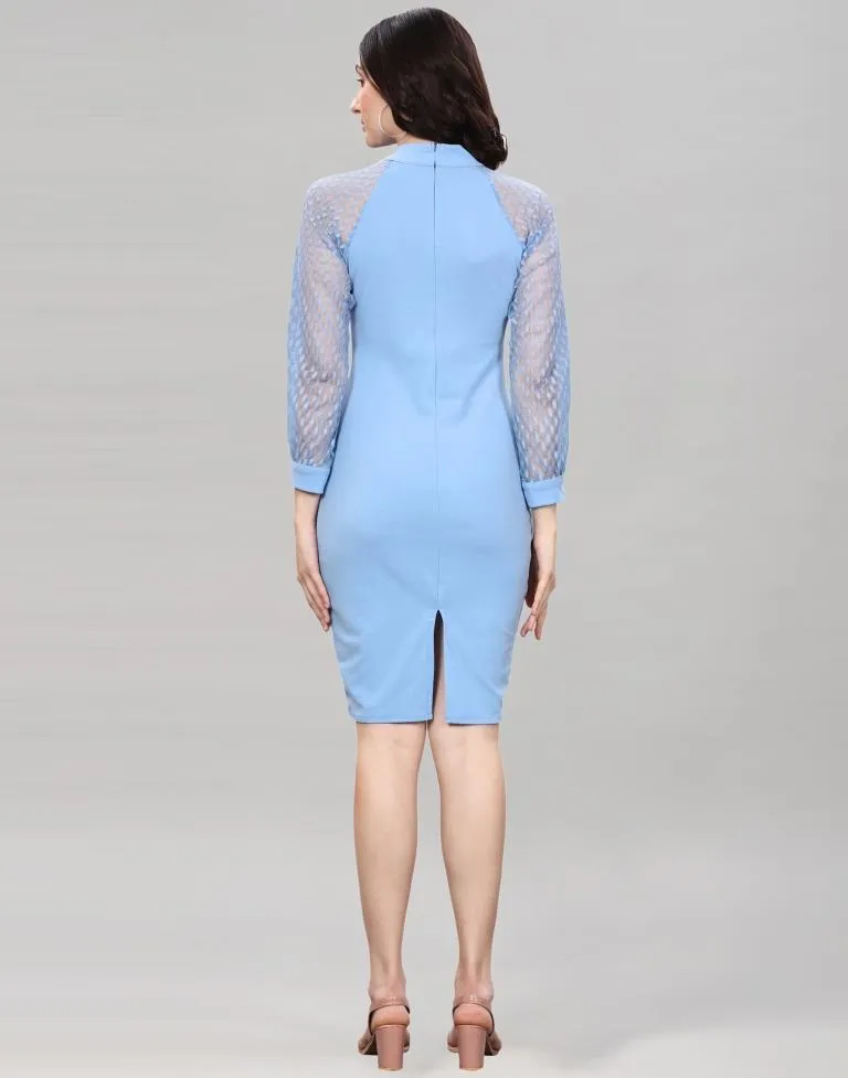 Light Blue Coloured Lycra Knitted Bodycon Dress