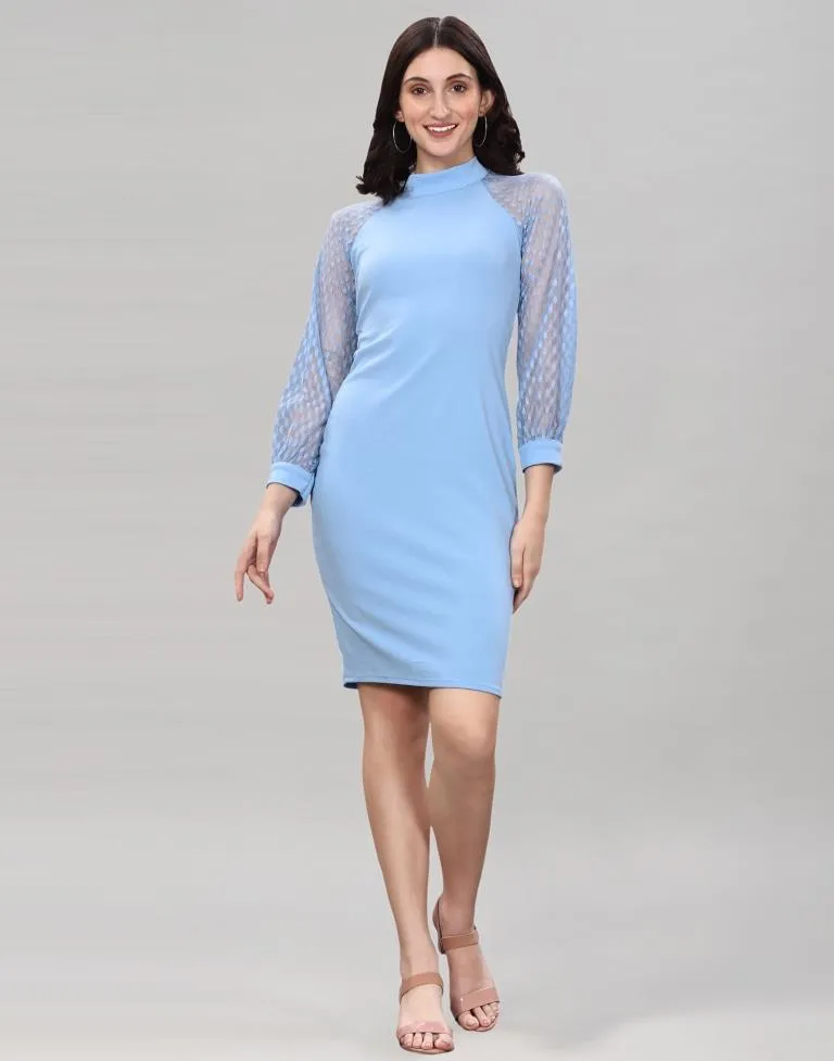 Light Blue Coloured Lycra Knitted Bodycon Dress