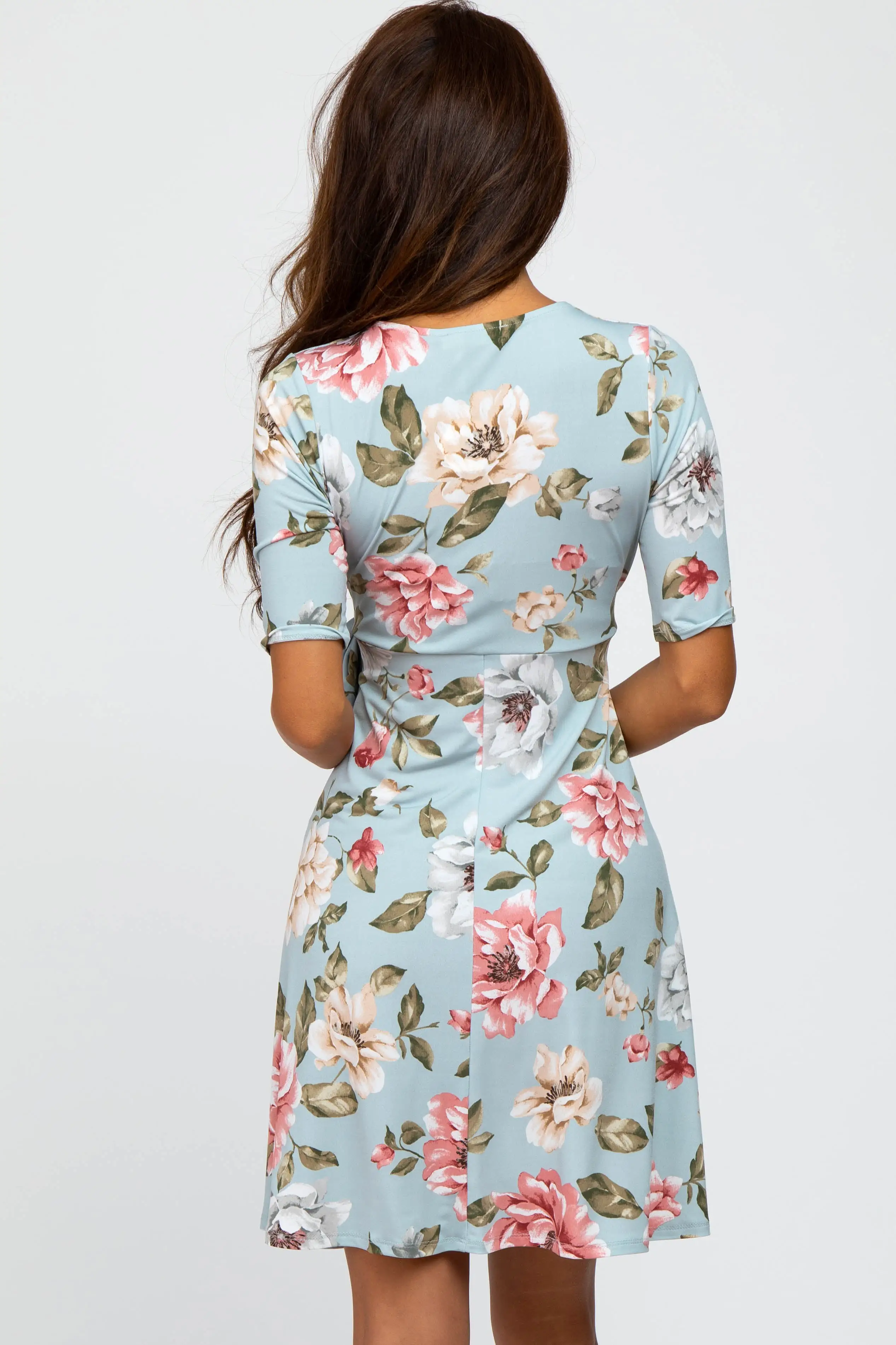 Light Blue Floral Wrap Dress