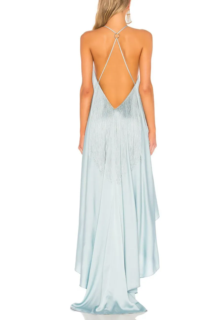 Light Blue Generosity Fringe High Low Dress