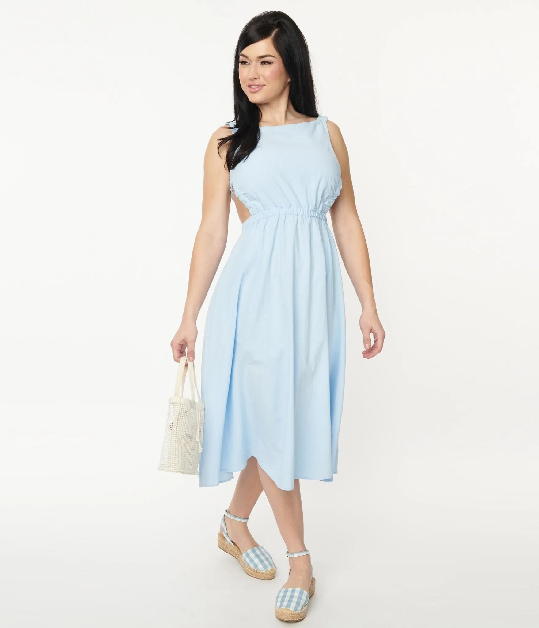 Light Blue Open Back Midi Dress