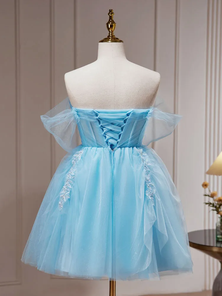 Light Blue Sheer Short Juniors Homecoming Dress Graudation Dress