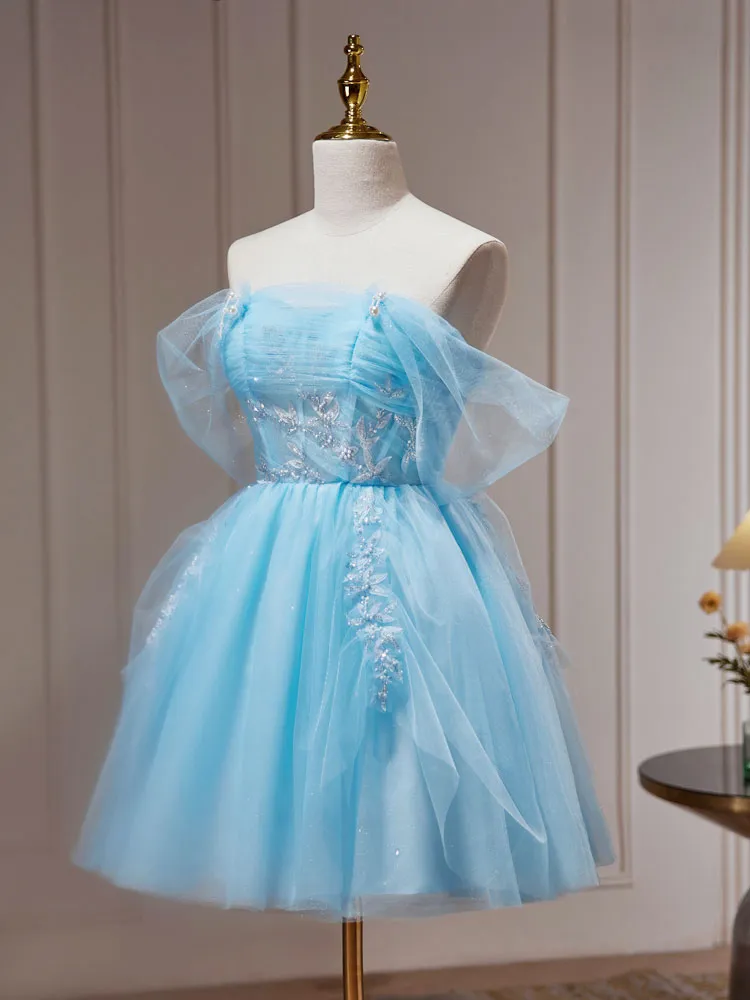 Light Blue Sheer Short Juniors Homecoming Dress Graudation Dress