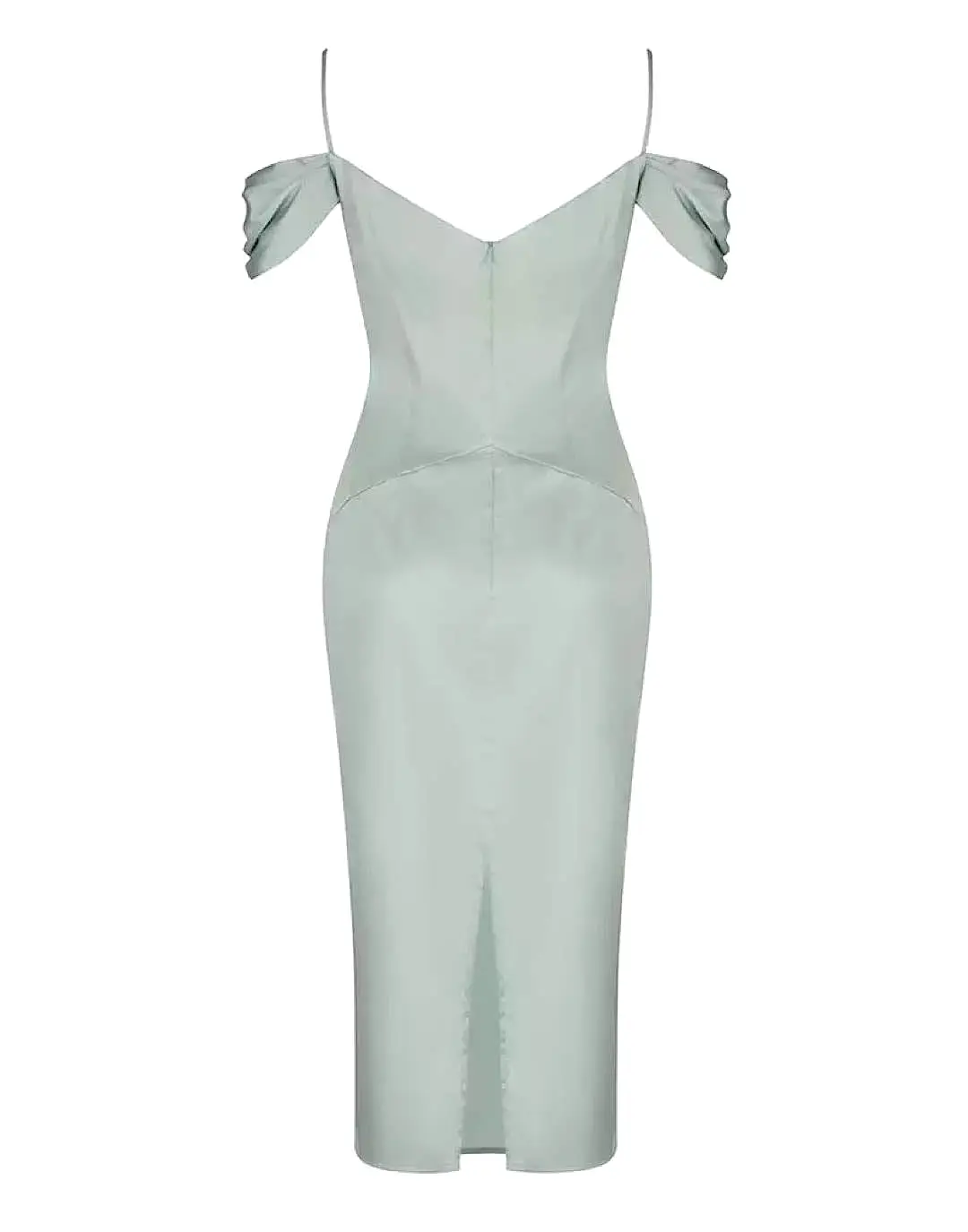 Light Green Cutout Draped Sleeve Satin Dress