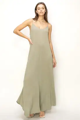 Light Olive Lightweight Sleeveless V-Neck Maxi Dress