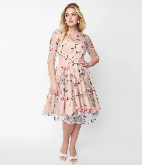 Light Peach Floral Swing Dress