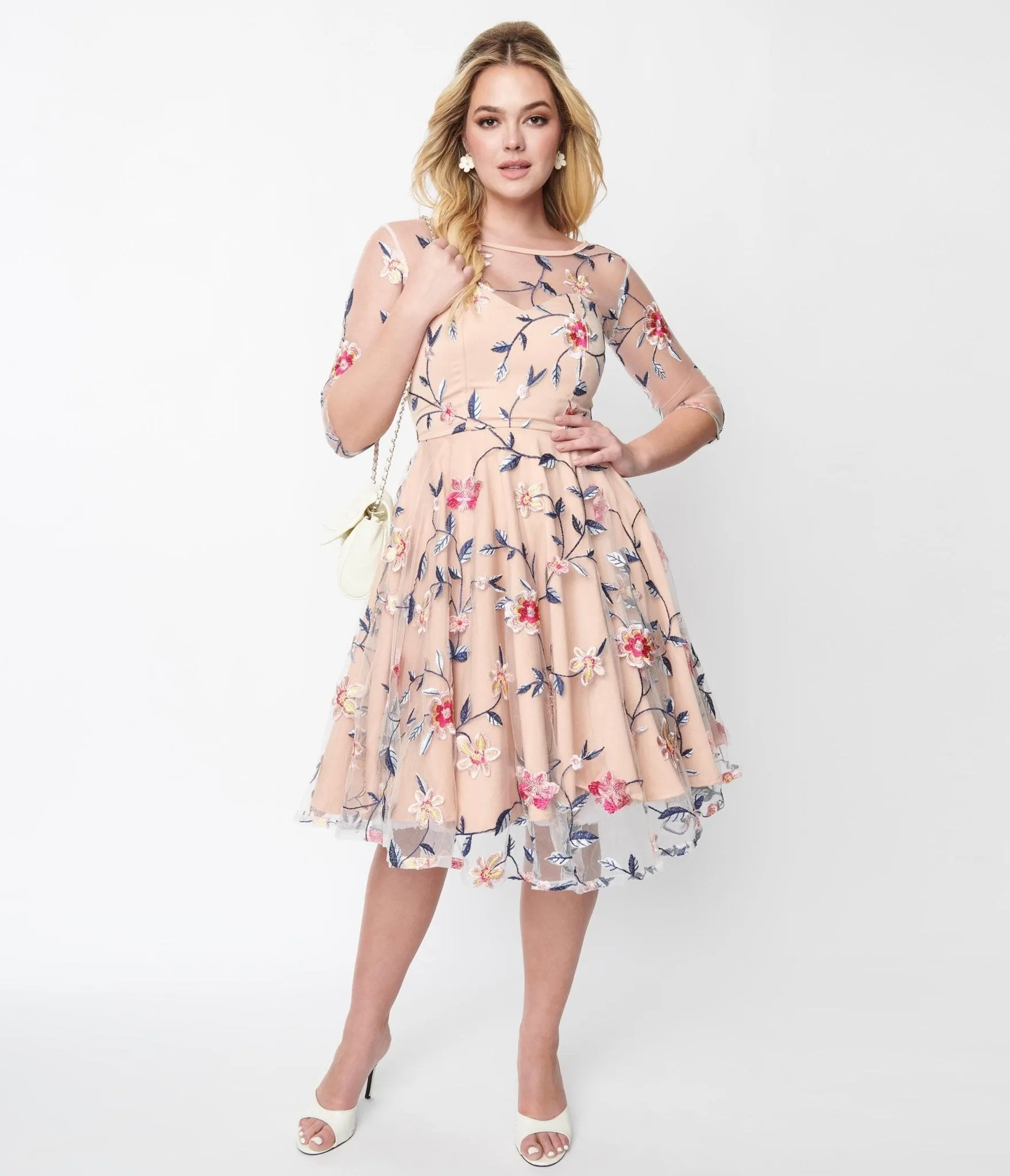 Light Peach Floral Swing Dress