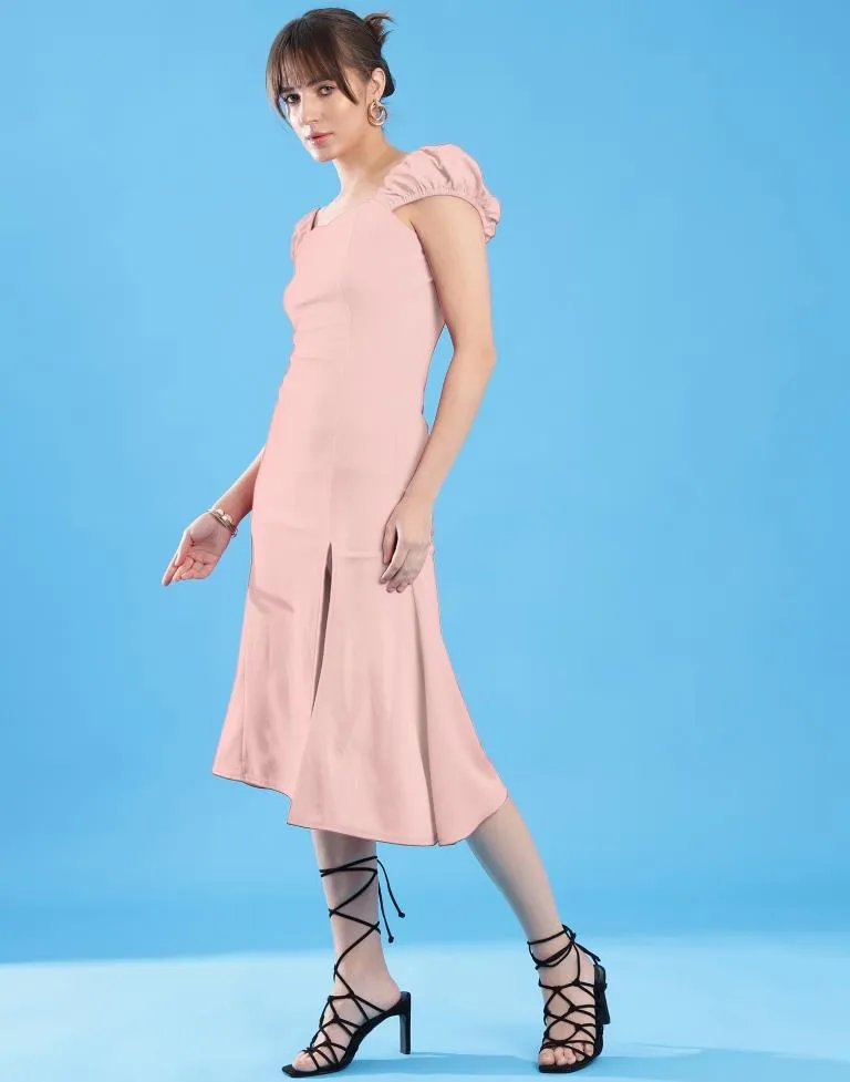 Light Pink Lycra Plain Dress