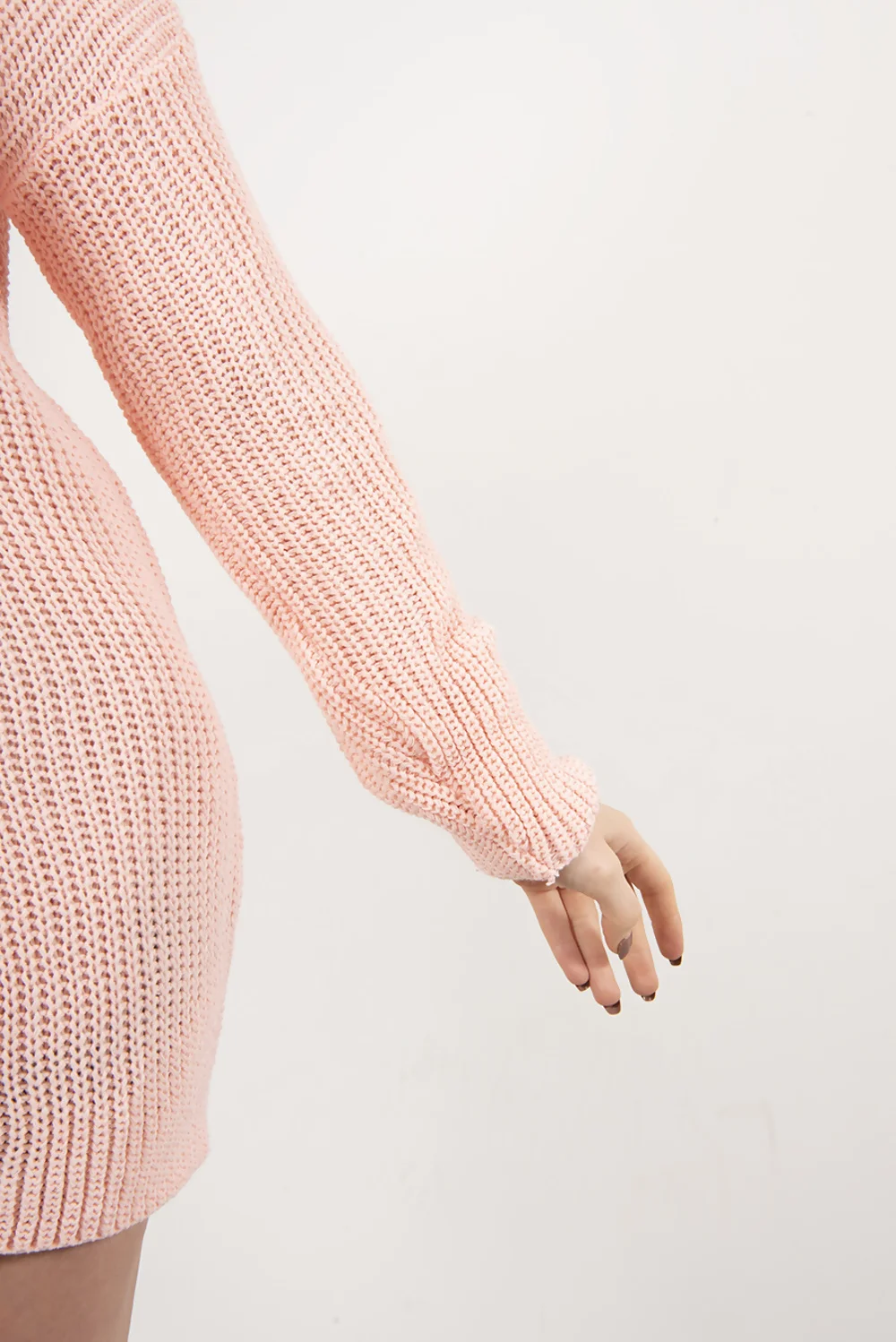 Light Pink Roll Neck Knitted Jumper Dress