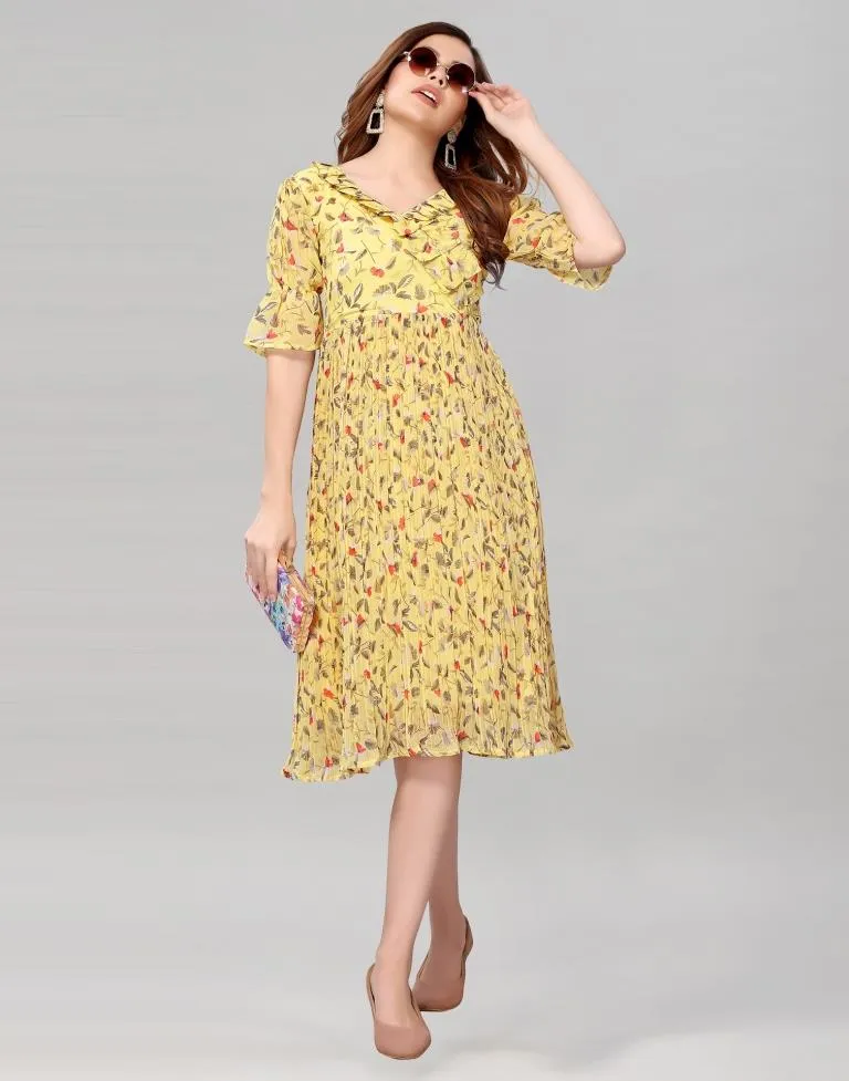 Light Yellow Coloured Chiffon Printed Dress