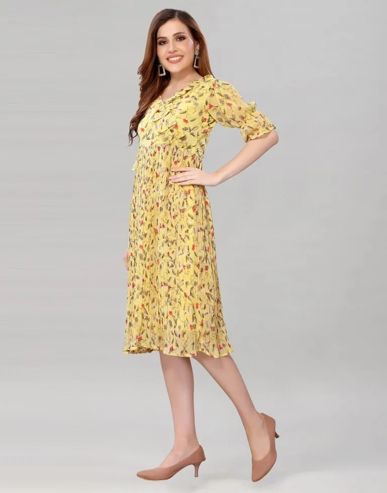 Light Yellow Coloured Chiffon Printed Dress