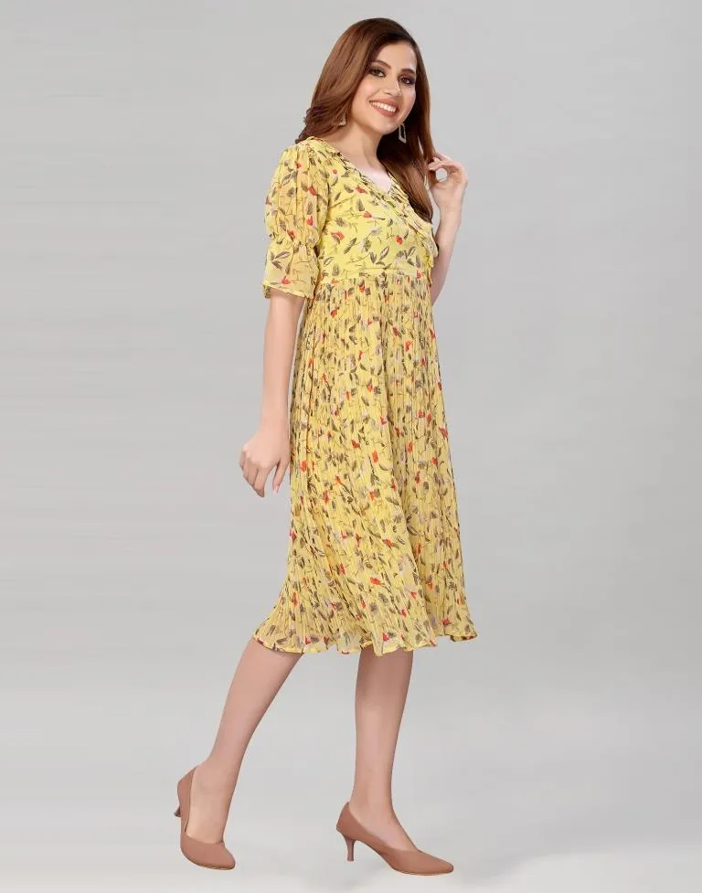 Light Yellow Coloured Chiffon Printed Dress