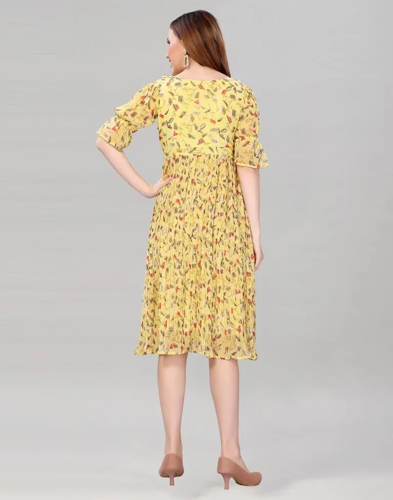 Light Yellow Coloured Chiffon Printed Dress